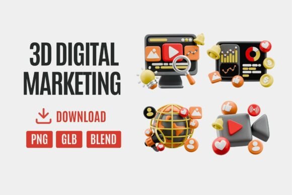 Boost Your Online Presence with 3D Digital Marketing Icon Pack 02