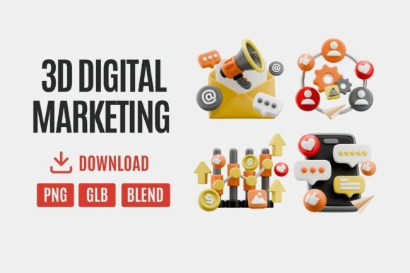 Boost Your Online Presence with the 3D Digital Marketing Icon Pack 03
