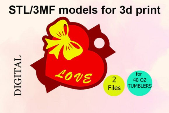 Charming Heart Toppers for 40 OZ Tumblers: STL and 3MF Files