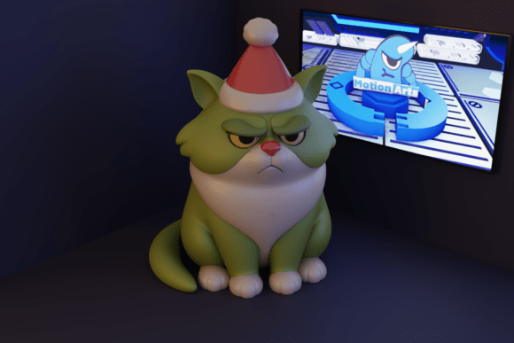 Grumpy Cat with Santa Hat: A Charming 3D Model