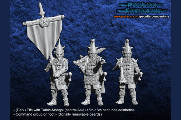 Leading Your Fantasy Army: Turko-Mongol Dark Elfs - Command Group on Foot